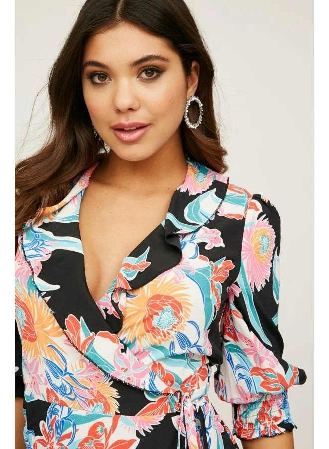 Little Mistress Little Mistress Acapulco Floral-Print Midi Wrap Dress