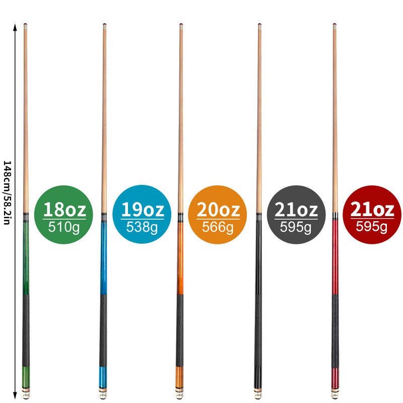AKLOT Pool Cues,Set of 5 Pool 58" Cue Sticks Canadian Maple Wood Cue Stick for Professional Billiard Players 18 19 20 21 21 oz - Image 2
