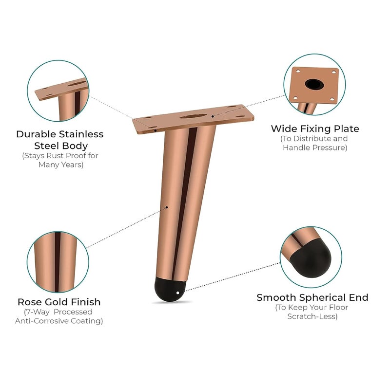 QZibeva 4 Pcs Rose Gold 6 inch Sofa Legs for Wooden Furniture Sofa Legs for Furniture Fitting Table Legs Sofa Leg Screw Include - Image 5