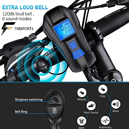 FABSPORTS Rechargeable ABS LED Bicycle Front/Head Light with USB with Speedometer, Odometer and is Waterproof, Suitable for All Mountain and Road Bicycle and Bikes (Black) - Image 2