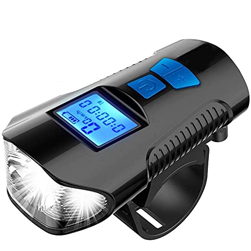 FABSPORTS Rechargeable ABS LED Bicycle Front/Head Light with USB with Speedometer, Odometer and is Waterproof, Suitable for All Mountain and Road Bicycle and Bikes (Black) - Image 1