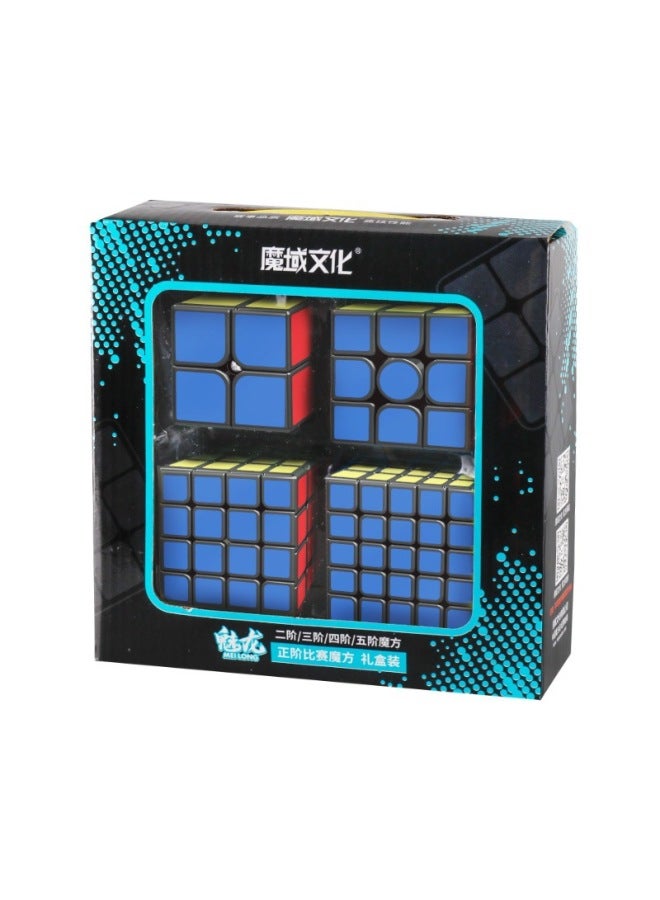 Magic Dragon 2345 Rank Rubik's Cube Special-Shaped Combination Set Entry-Level Carbon Fiber Macaron Color Competition Rubik's Cube-Color:2345 Black Suit  - Image 1