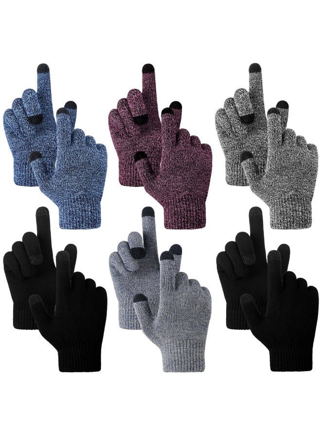 Newcotte 6 Pairs Women's Winter Touchscreen Gloves Warm Fleece Lined Knit Gloves Thermal Texting Cold Weather Gloves for Men Women, Multi Colors, One size - Image 1