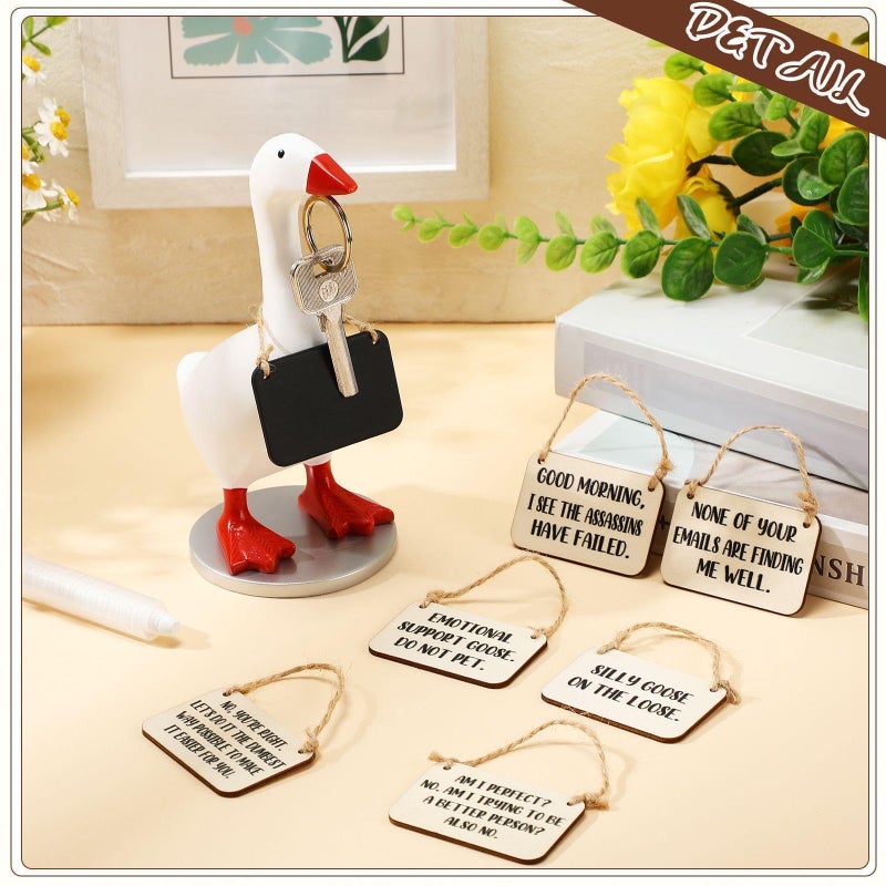 Relaxweex Magnetic Goose Key Holder Cute Statue Resin Goose Statue with Wooden Base Writable Sign Chalk for New Apartment Housewarming Gift Office Table Desk Home Decor (Motivation Quotes,9 Pcs) - Image 4