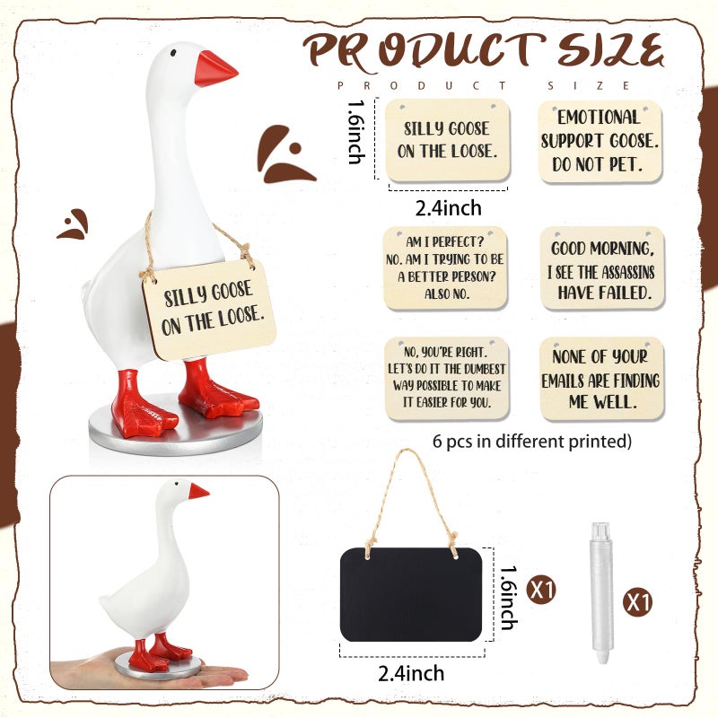 Relaxweex Magnetic Goose Key Holder Cute Statue Resin Goose Statue with Wooden Base Writable Sign Chalk for New Apartment Housewarming Gift Office Table Desk Home Decor (Motivation Quotes,9 Pcs) - Image 2