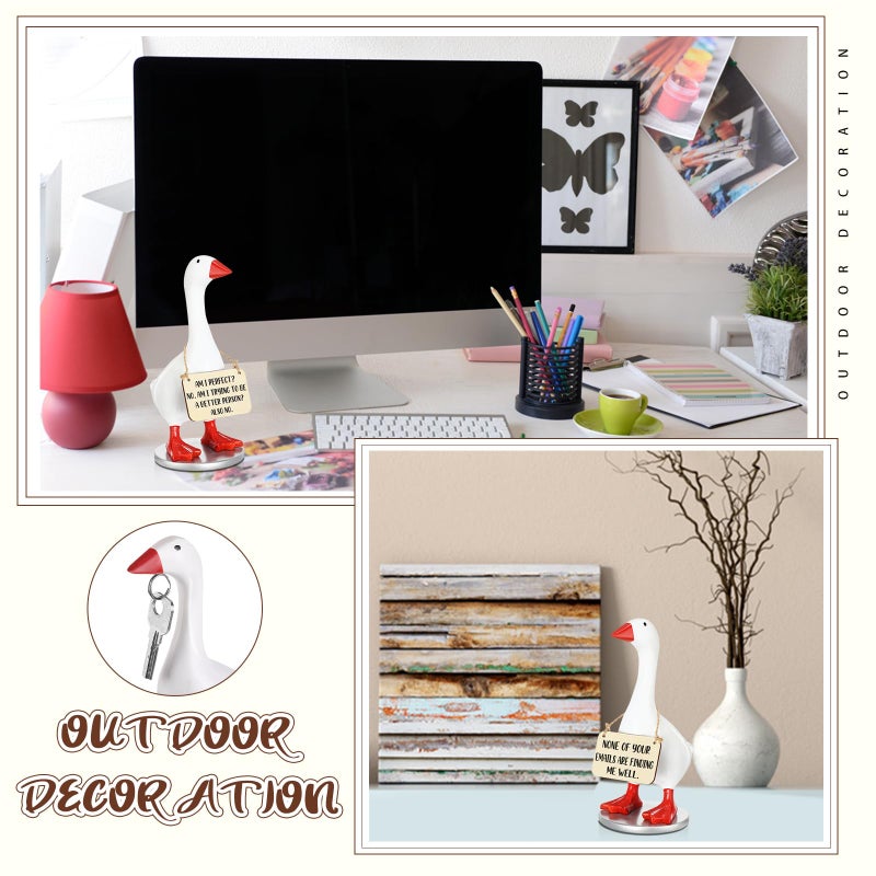 Relaxweex Magnetic Goose Key Holder Cute Statue Resin Goose Statue with Wooden Base Writable Sign Chalk for New Apartment Housewarming Gift Office Table Desk Home Decor (Motivation Quotes,9 Pcs) - Image 5