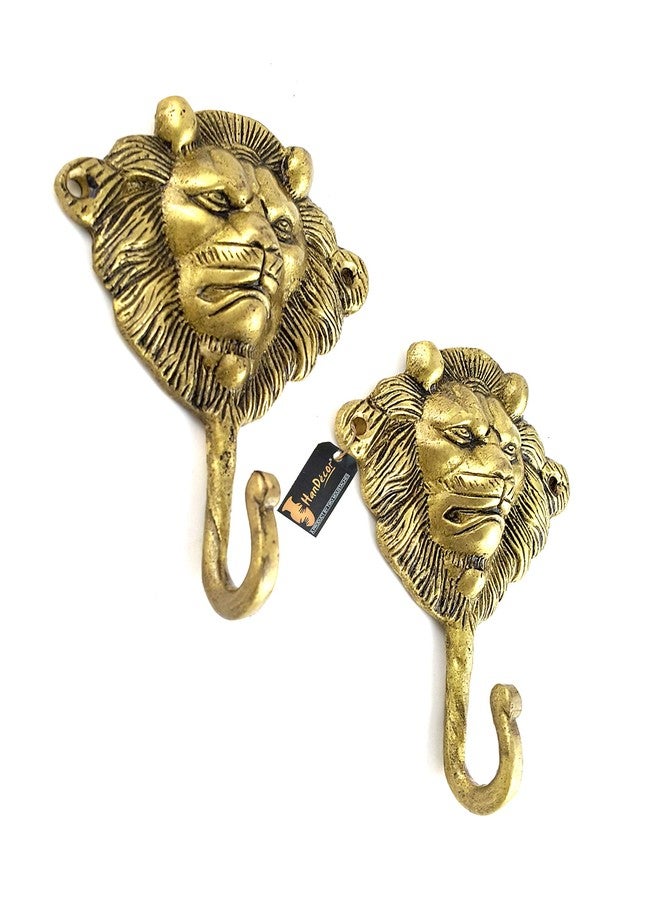 Two Moustaches Brass Lion Face Key Hook/Holder, Standard, Antique Yellow, 2 Piece - Image 2