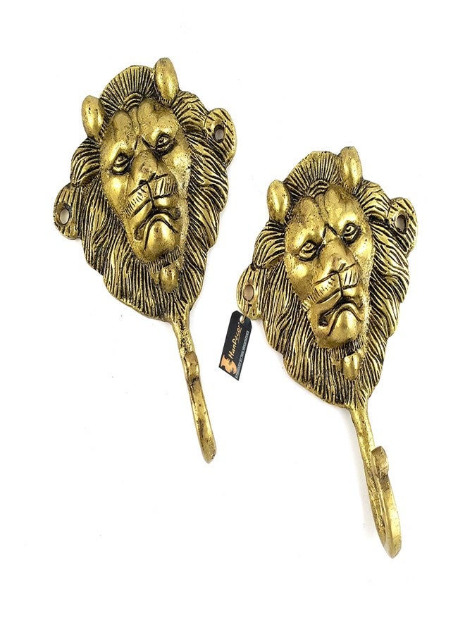 Two Moustaches Brass Lion Face Key Hook/Holder, Standard, Antique Yellow, 2 Piece - Image 1
