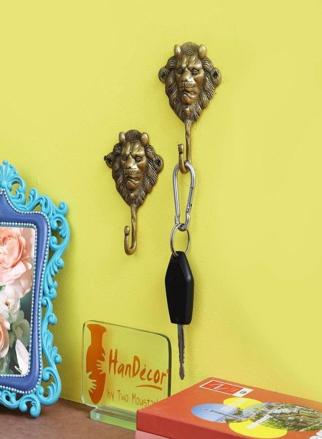 Two Moustaches Brass Lion Face Key Hook/Holder, Standard, Antique Yellow, 2 Piece - Image 5