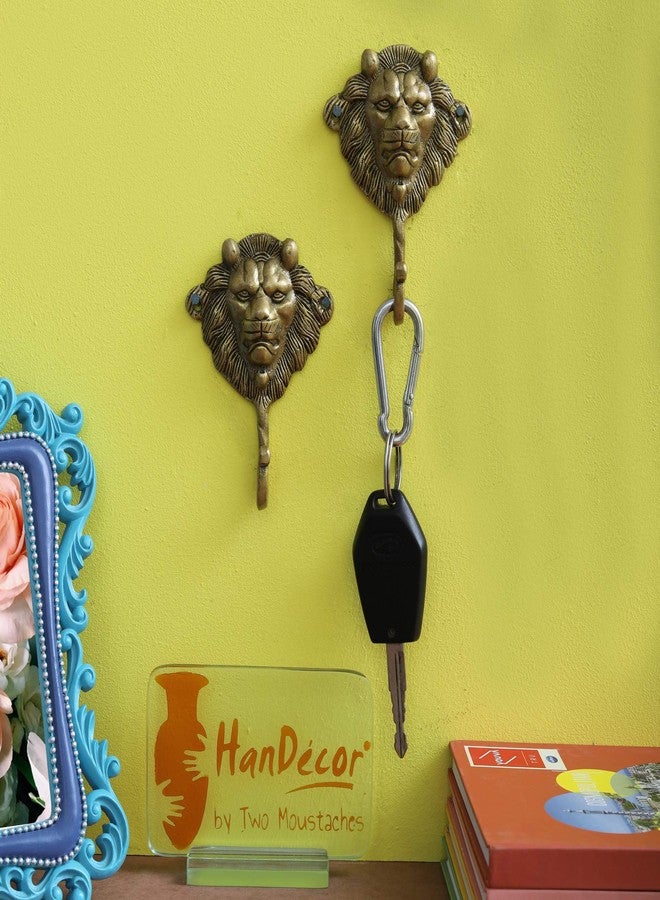 Two Moustaches Brass Lion Face Key Hook/Holder, Standard, Antique Yellow, 2 Piece - Image 4