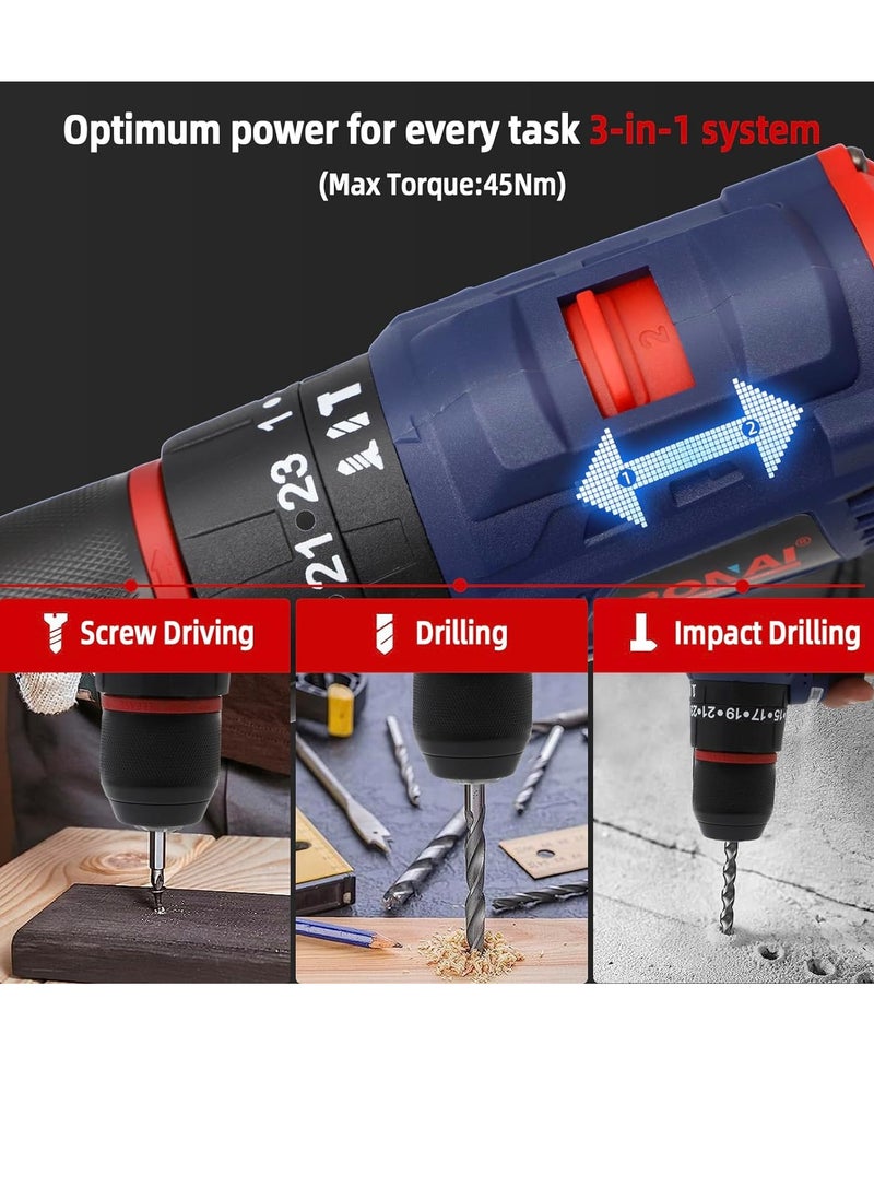 Bonai 24V Max Battery Operated Drill Machine with Integrated Torch, 2 Batteries, Accessory Set