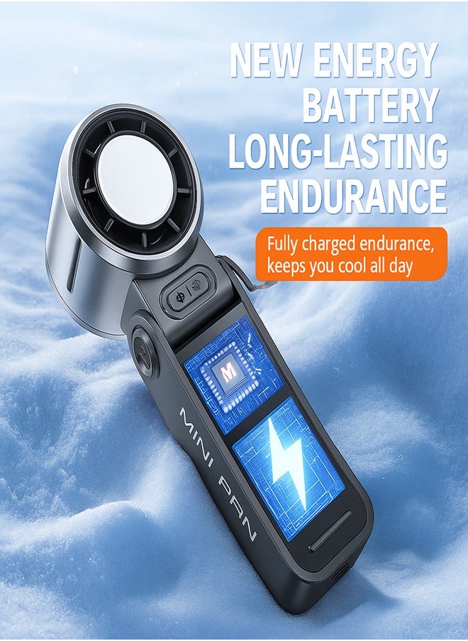 Handheld Turbo Cooling Fan, Foldable Portable Design, Smart Display, 3-in-1 Use, Strong Wind Power, White