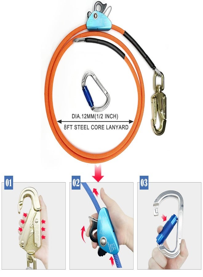 S.E.PEAK Flipline Kit, Steel Wire Core Climbing Kit, Climbing Harness, Adjustable Tree Lanyard W/carabeaner, Rope Grab, Steel Swivel Snap,for Fall Protection, Arborist,Tree Climbers (1/2x8ft,Orange) - Image 3