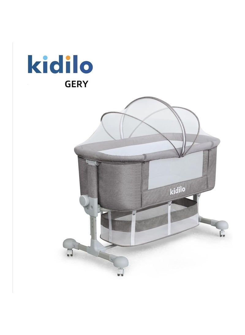 ماركة غير محددة سرير أطفال Kidilo مع مظلة وعجلات وسلة تخزين وارتفاع قابل للتعديل (رمادي)  - Image 2