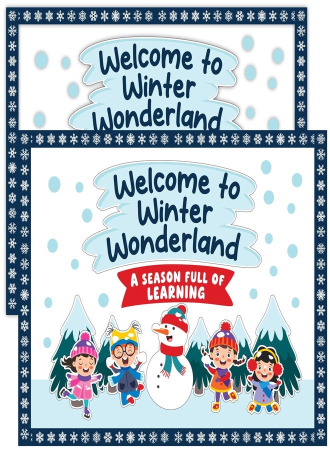 Decorably 65 Pcs Cutouts Inspirational Winter Wonderland Bulletin Board Decorations Set with Borders - Gloss-Laminated Cardstock for Classroom, School Hallways, Study Room - Image 1