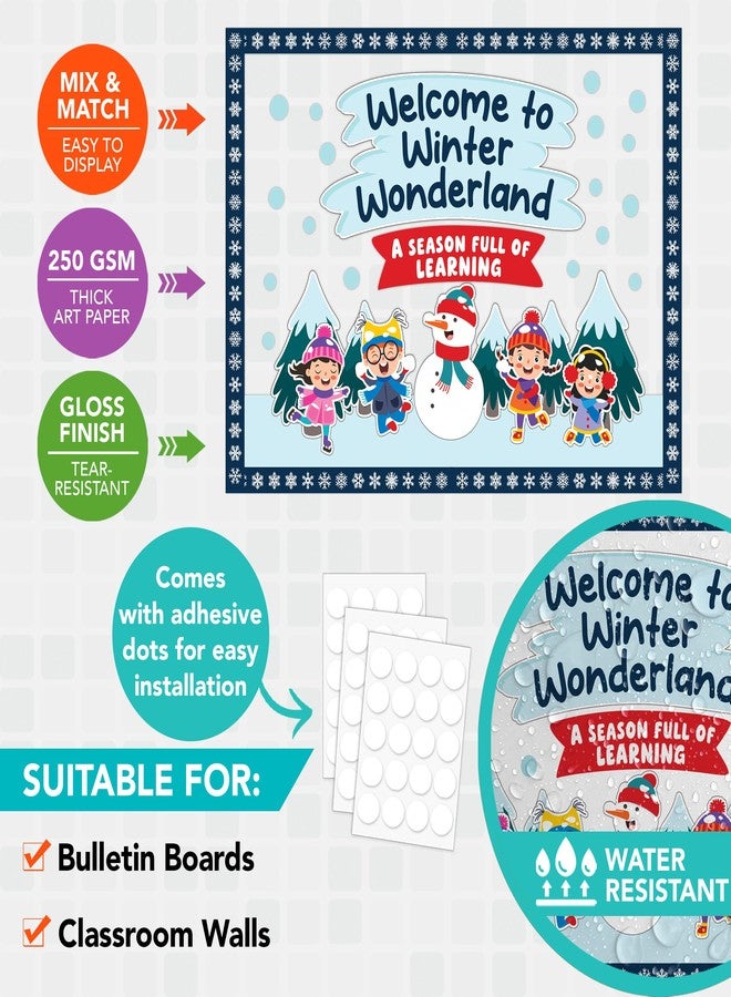 Decorably 65 Pcs Cutouts Inspirational Winter Wonderland Bulletin Board Decorations Set with Borders - Gloss-Laminated Cardstock for Classroom, School Hallways, Study Room - Image 2