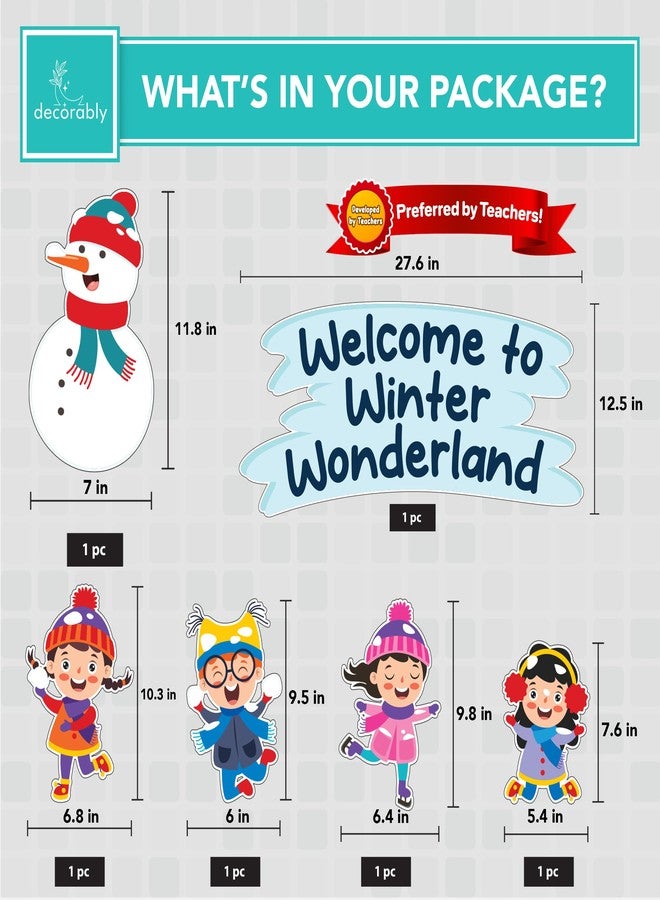 Decorably 65 Pcs Cutouts Inspirational Winter Wonderland Bulletin Board Decorations Set with Borders - Gloss-Laminated Cardstock for Classroom, School Hallways, Study Room - Image 4
