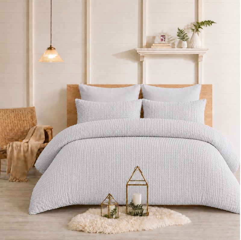 HOMETOPIA King Size 6 Piece Bedding Set Ultra Soft Lightweight Washed Fabric Pleated Design Breathable Cooling Comforter Set for AC Room - Image 1