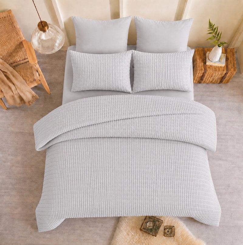 HOMETOPIA King Size 6 Piece Bedding Set Ultra Soft Lightweight Washed Fabric Pleated Design Breathable Cooling Comforter Set for AC Room - Image 2