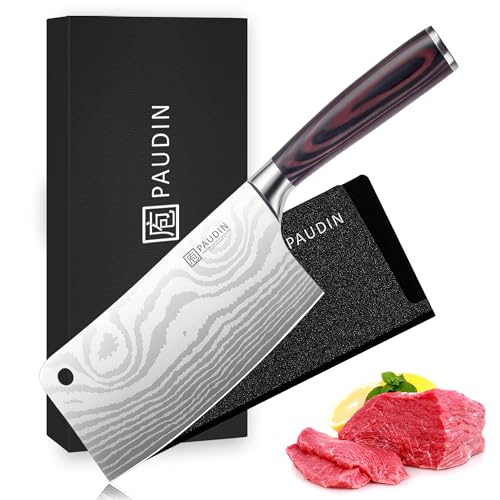 PAUDIN Cleaver Knife, Ultra Sharp Meat Cleaver 7 Inch, High Carbon Stainless Steel Butcher Knife with Wooden Handle, Chinese Cleaver for Meat Cutting Vegetable Slicing - Image 1
