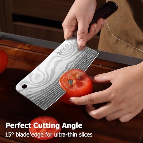PAUDIN Cleaver Knife, Ultra Sharp Meat Cleaver 7 Inch, High Carbon Stainless Steel Butcher Knife with Wooden Handle, Chinese Cleaver for Meat Cutting Vegetable Slicing - Image 4
