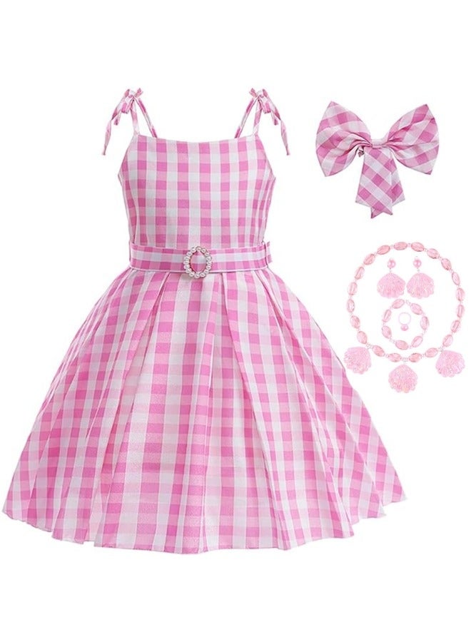 GGEROU Girls Pink Bar-bie Costume Dress for Kids, Movie Heroine Cosplay Costumes Kids Girls Party Dress Up with Hairpin - Image 1