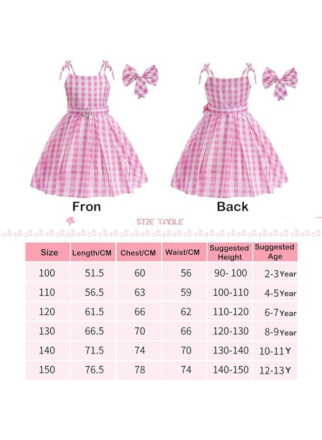 GGEROU Girls Pink Bar-bie Costume Dress for Kids, Movie Heroine Cosplay Costumes Kids Girls Party Dress Up with Hairpin - Image 4