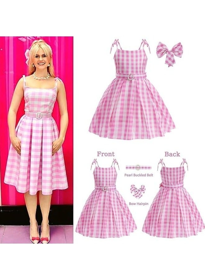GGEROU Girls Pink Bar-bie Costume Dress for Kids, Movie Heroine Cosplay Costumes Kids Girls Party Dress Up with Hairpin - Image 5