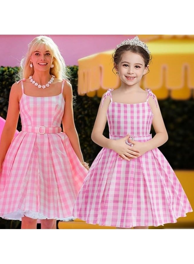 GGEROU Girls Pink Bar-bie Costume Dress for Kids, Movie Heroine Cosplay Costumes Kids Girls Party Dress Up with Hairpin - Image 2