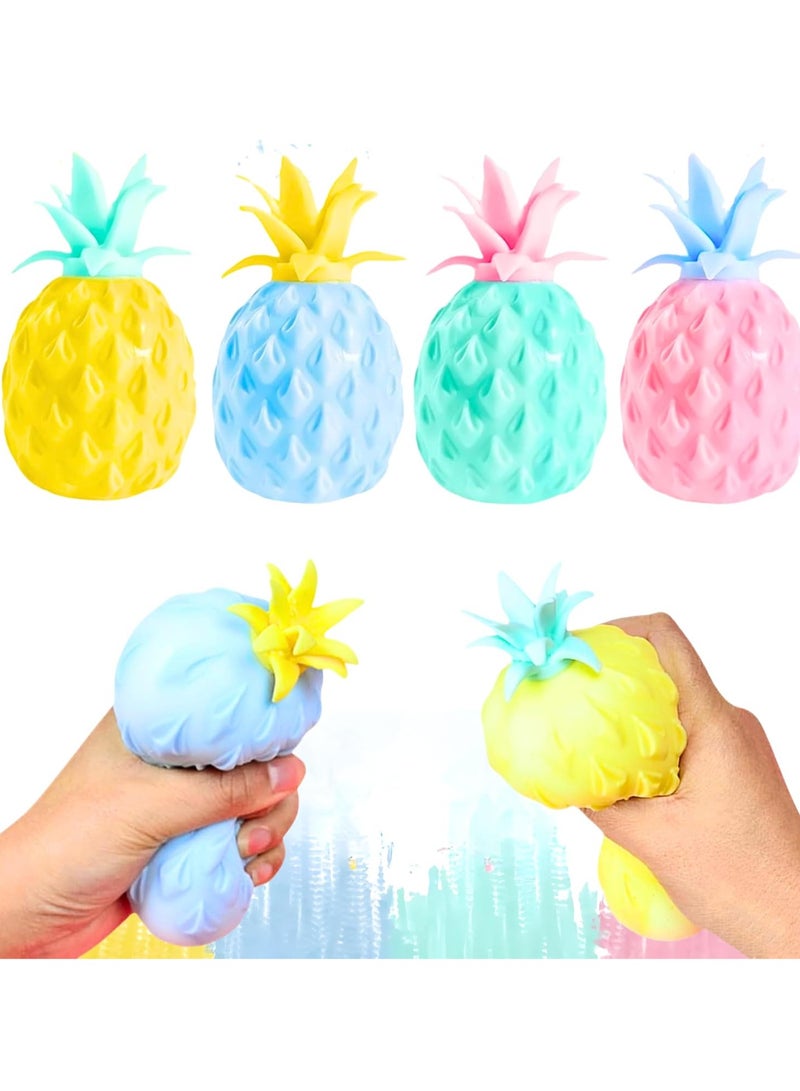 ARGT 4 قطع كرة ضغط أناناس – لعبة فidget للأطفال والبالغين، كرة ضغط لتخفيف التوتر والقلق، لعبة حسية للتوحد، ADHD، هدايا حفلات، لعبة فواكه قابلة للضغط، لعبة مضحكة معقدة (لون عشوائي) - Image 1
