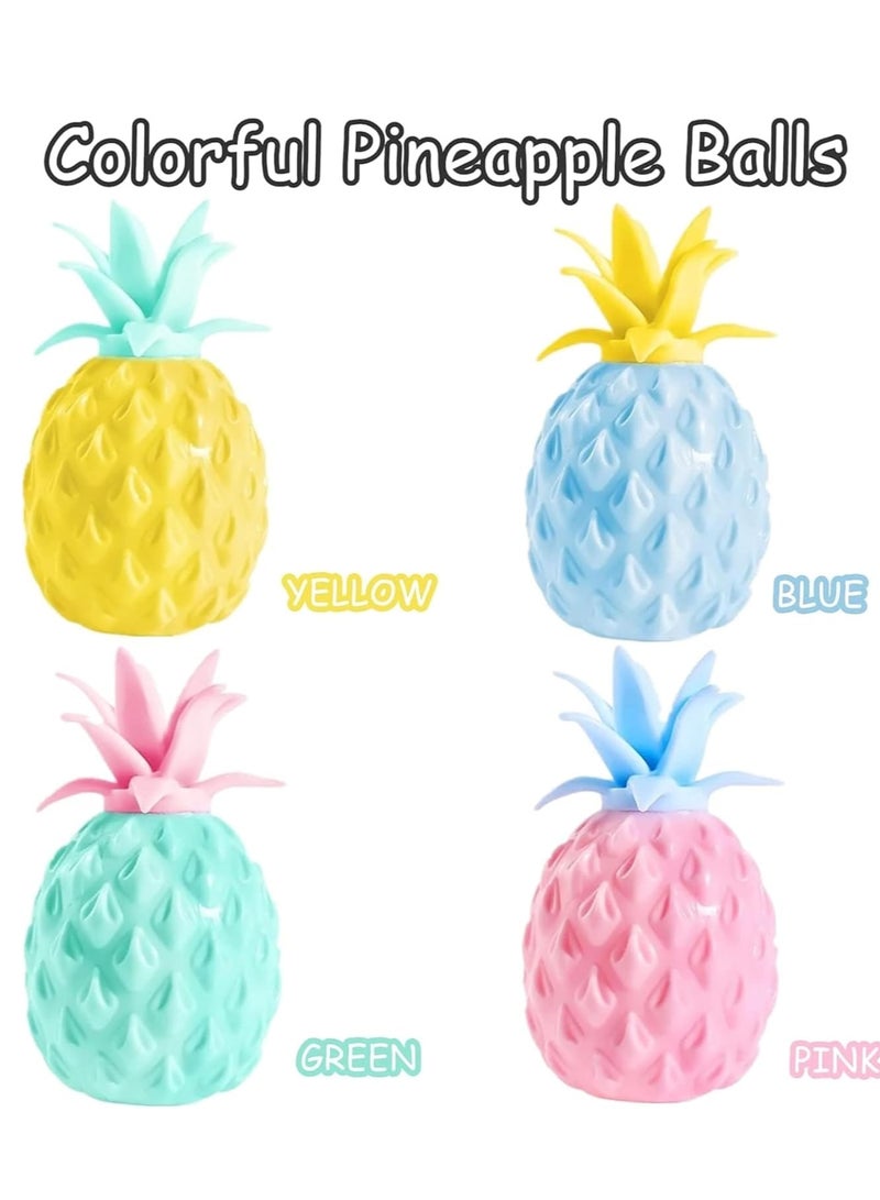 ARGT 4 قطع كرة ضغط أناناس – لعبة فidget للأطفال والبالغين، كرة ضغط لتخفيف التوتر والقلق، لعبة حسية للتوحد، ADHD، هدايا حفلات، لعبة فواكه قابلة للضغط، لعبة مضحكة معقدة (لون عشوائي) - Image 2