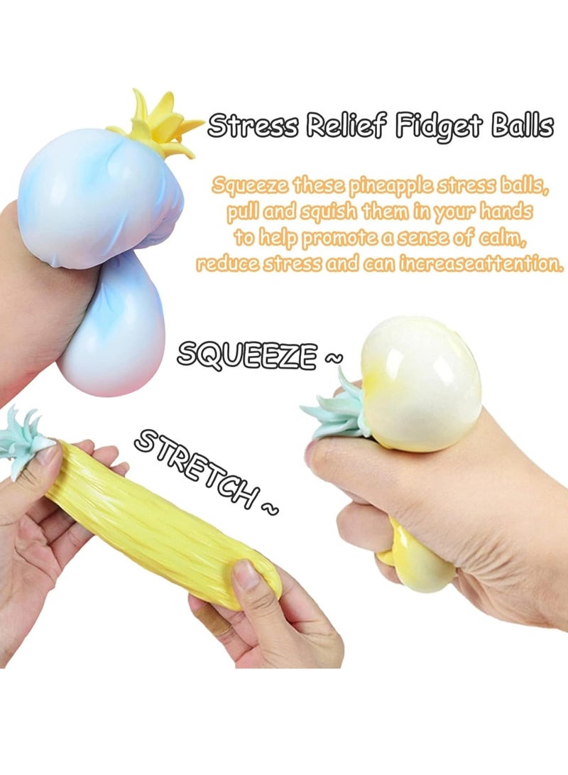 ARGT 4 قطع كرة ضغط أناناس – لعبة فidget للأطفال والبالغين، كرة ضغط لتخفيف التوتر والقلق، لعبة حسية للتوحد، ADHD، هدايا حفلات، لعبة فواكه قابلة للضغط، لعبة مضحكة معقدة (لون عشوائي) - Image 3