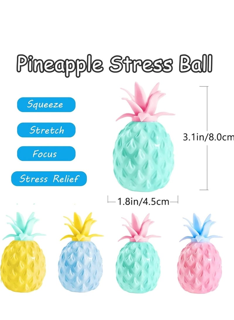 ARGT 4 قطع كرة ضغط أناناس – لعبة فidget للأطفال والبالغين، كرة ضغط لتخفيف التوتر والقلق، لعبة حسية للتوحد، ADHD، هدايا حفلات، لعبة فواكه قابلة للضغط، لعبة مضحكة معقدة (لون عشوائي) - Image 4