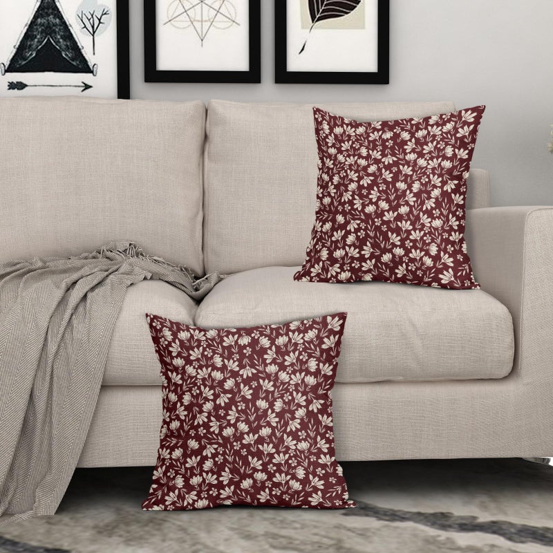Aytipun Burgundy Pillow Covers 18x18 Set of 2 Vintage Floral Rustic Old Style Cute Flower Print Decorative Outdoor Pillowcases Seasonal Farmhouse Throw Cushion Case Decor for Couch Sofa Bed - Image 3