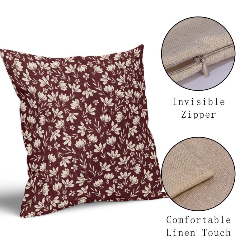 Aytipun Burgundy Pillow Covers 18x18 Set of 2 Vintage Floral Rustic Old Style Cute Flower Print Decorative Outdoor Pillowcases Seasonal Farmhouse Throw Cushion Case Decor for Couch Sofa Bed - Image 4