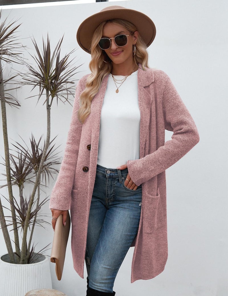 CiCiBird Women Fall Long Cardigan Sweater Trendy Knit Jacket Coat Dressy Blazer Coatigan Pink M - Image 5