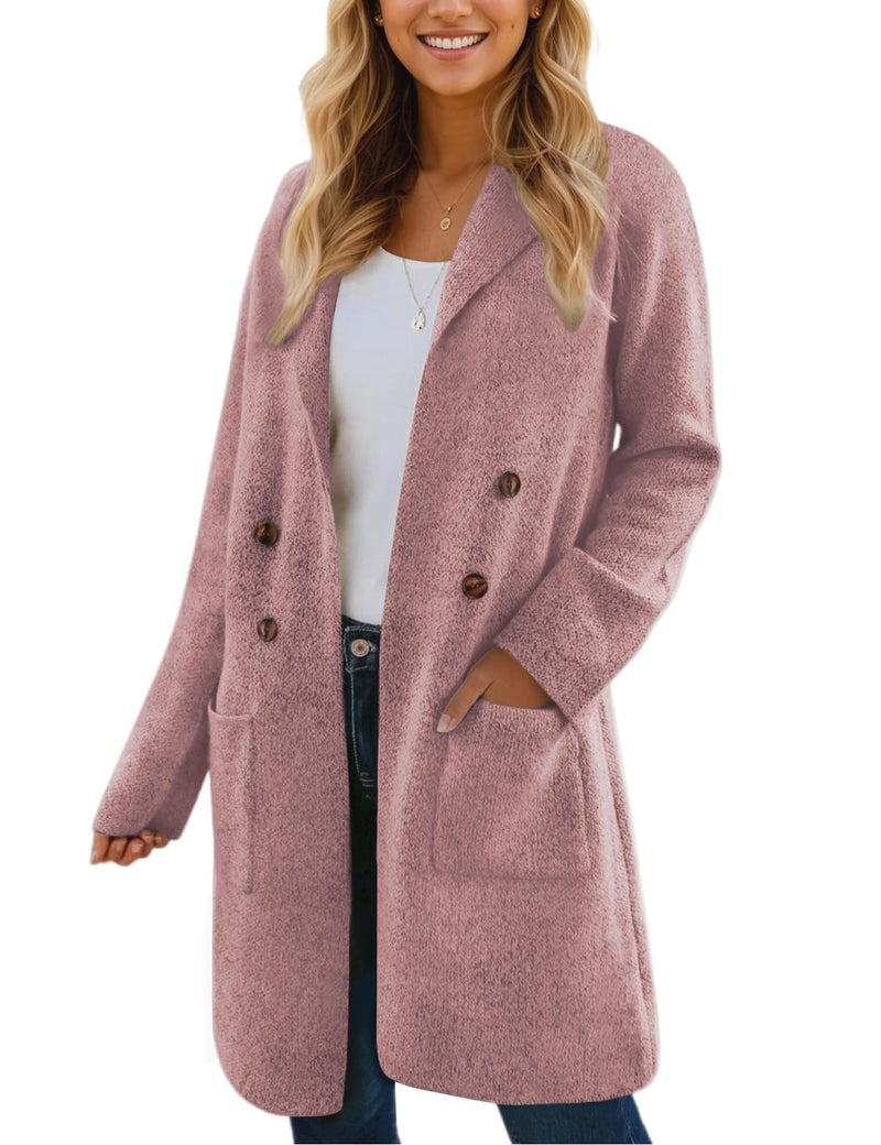 CiCiBird Women Fall Long Cardigan Sweater Trendy Knit Jacket Coat Dressy Blazer Coatigan Pink M - Image 1