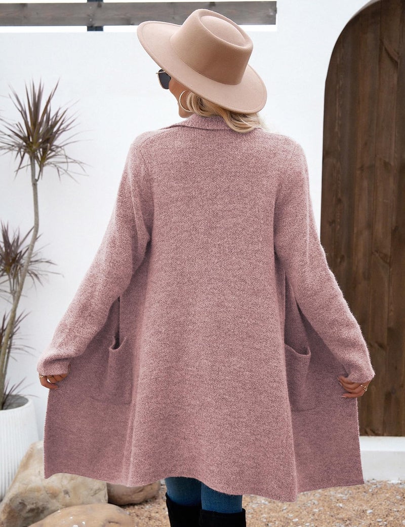CiCiBird Women Fall Long Cardigan Sweater Trendy Knit Jacket Coat Dressy Blazer Coatigan Pink M - Image 2