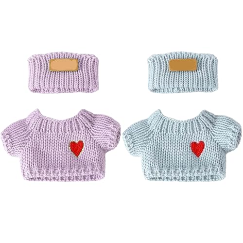 SHUOXUKE 2 Sets for Clothes 17cm15cm Outfits 4 Pieces Accessories Handcrafted Crochet Doll Clothes for Fashion Designer Ropa Collection with Hats Sweater Purple Blue - Image 5