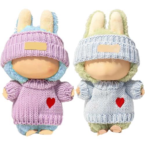 SHUOXUKE 2 Sets for Clothes 17cm15cm Outfits 4 Pieces Accessories Handcrafted Crochet Doll Clothes for Fashion Designer Ropa Collection with Hats Sweater Purple Blue - Image 1
