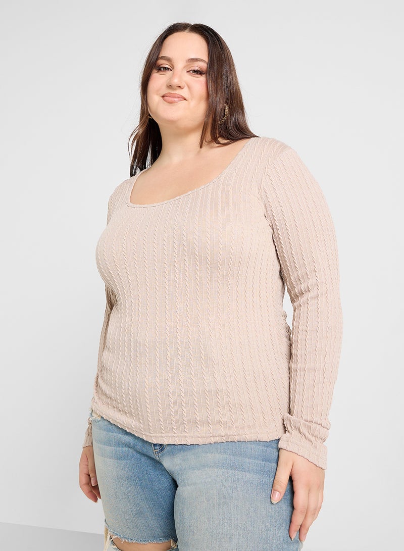 Ginger Plus Ribbed Scoop Neck Long Sleeves Top  - Image 1