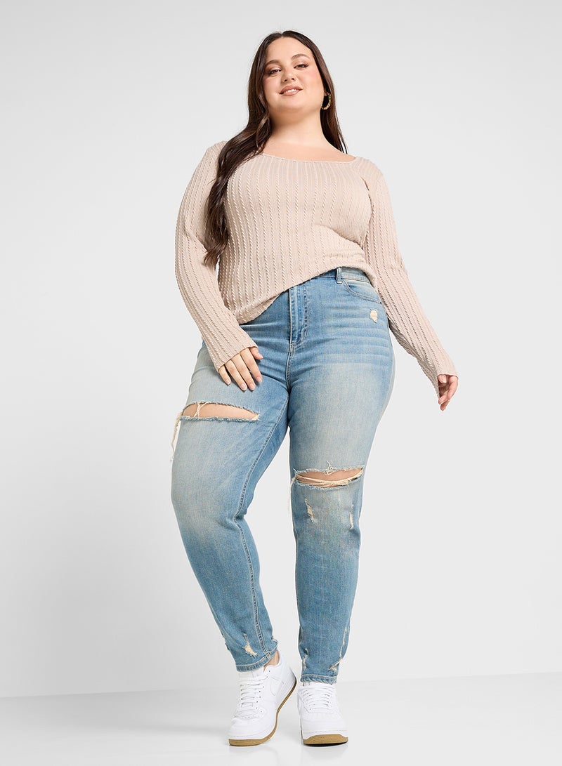 Ginger Plus Ribbed Scoop Neck Long Sleeves Top  - Image 4