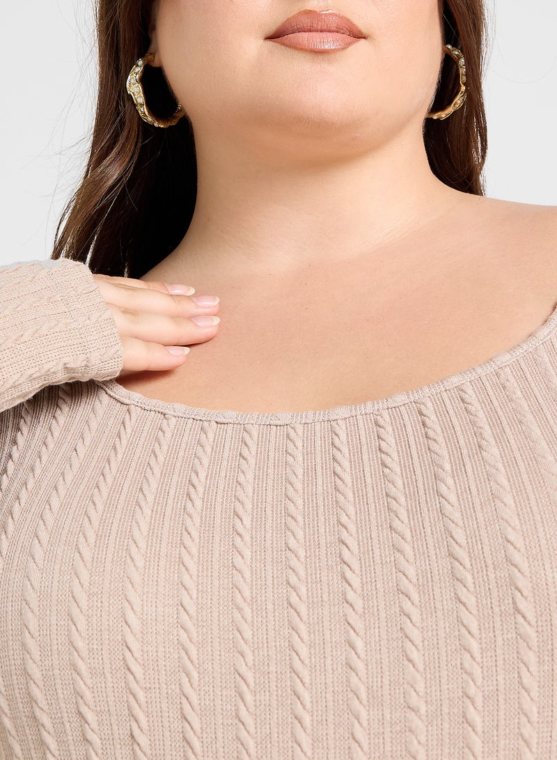 Ginger Plus Ribbed Scoop Neck Long Sleeves Top  - Image 3