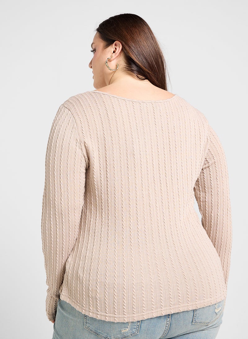 Ginger Plus Ribbed Scoop Neck Long Sleeves Top  - Image 2