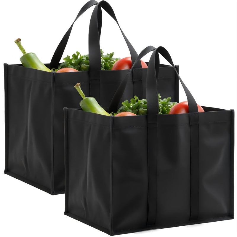 2Pack Shoppg Storage Bag, Reusable Grocery Large Capacity Shoppg Bag, Washable Foldable Extra Large Tote Bag for Shoppg Storage, Picnics, Beach, Travel Lightweight Foldable Shoppg Bag -Black - Image 1