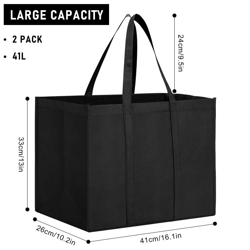 2Pack Shoppg Storage Bag, Reusable Grocery Large Capacity Shoppg Bag, Washable Foldable Extra Large Tote Bag for Shoppg Storage, Picnics, Beach, Travel Lightweight Foldable Shoppg Bag -Black - Image 4