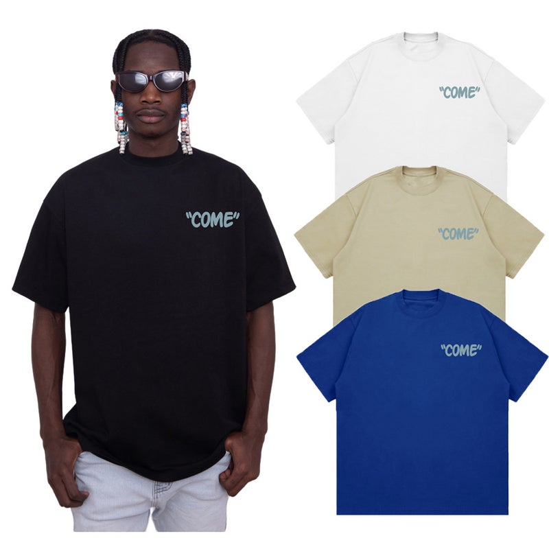 Heavy Opaque 260G American Small Neckline Letter Print White Loose Plus Size All-Match Short Sleeve Couple T-Shirt - Image 3