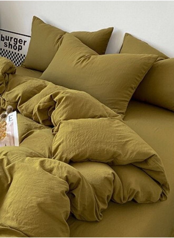 LUNA Home - Queen Size 6 piece Bedding Set Without Filling, Washable Cotton Khaki Color. - Image 1