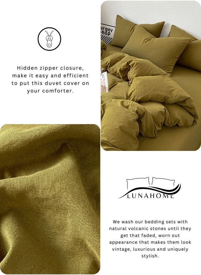 LUNA Home - Queen Size 6 piece Bedding Set Without Filling, Washable Cotton Khaki Color. - Image 1