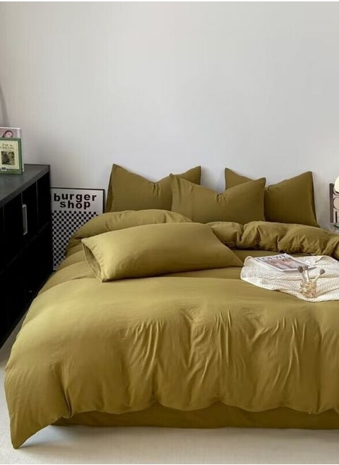 Queen Size 6 piece Bedding Set Without Filling, Washable Cotton Khaki Color.